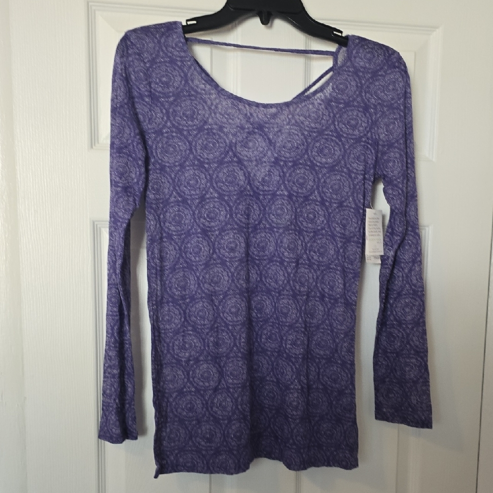 Earth Yoga Purple Long Sleeve Fitted Blouse